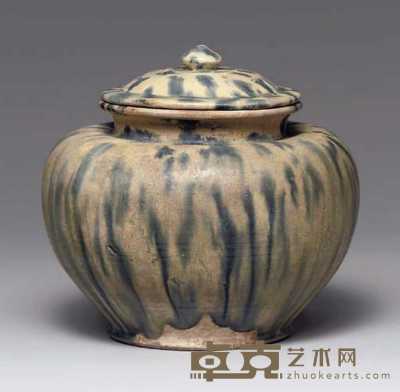 TANG DYNASTY（618-907） AN UNUSUAL BLUE-SPLASHED POTTERY JAR AND COVER 